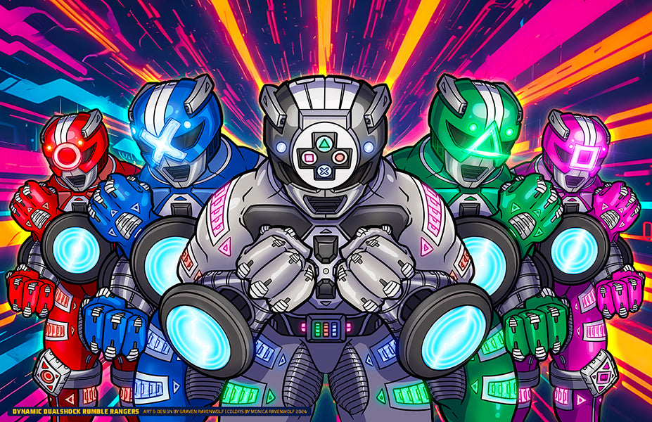 DYNAMIC DUALSHOCK RUMBLE RANGERS – Console Crusaders | Print (11" x 17")