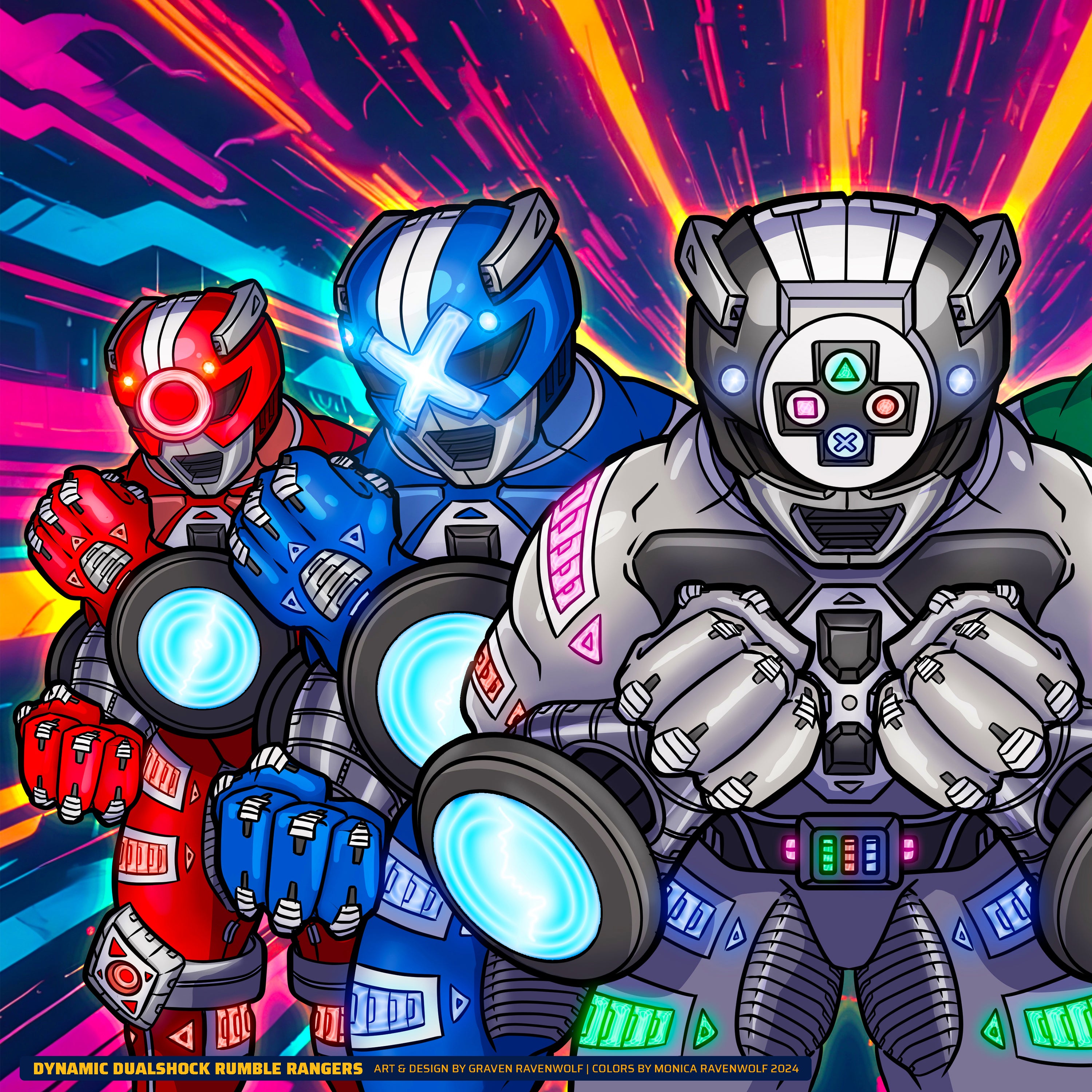 DYNAMIC DUALSHOCK RUMBLE RANGERS – Console Crusaders | Print (11" x 17")