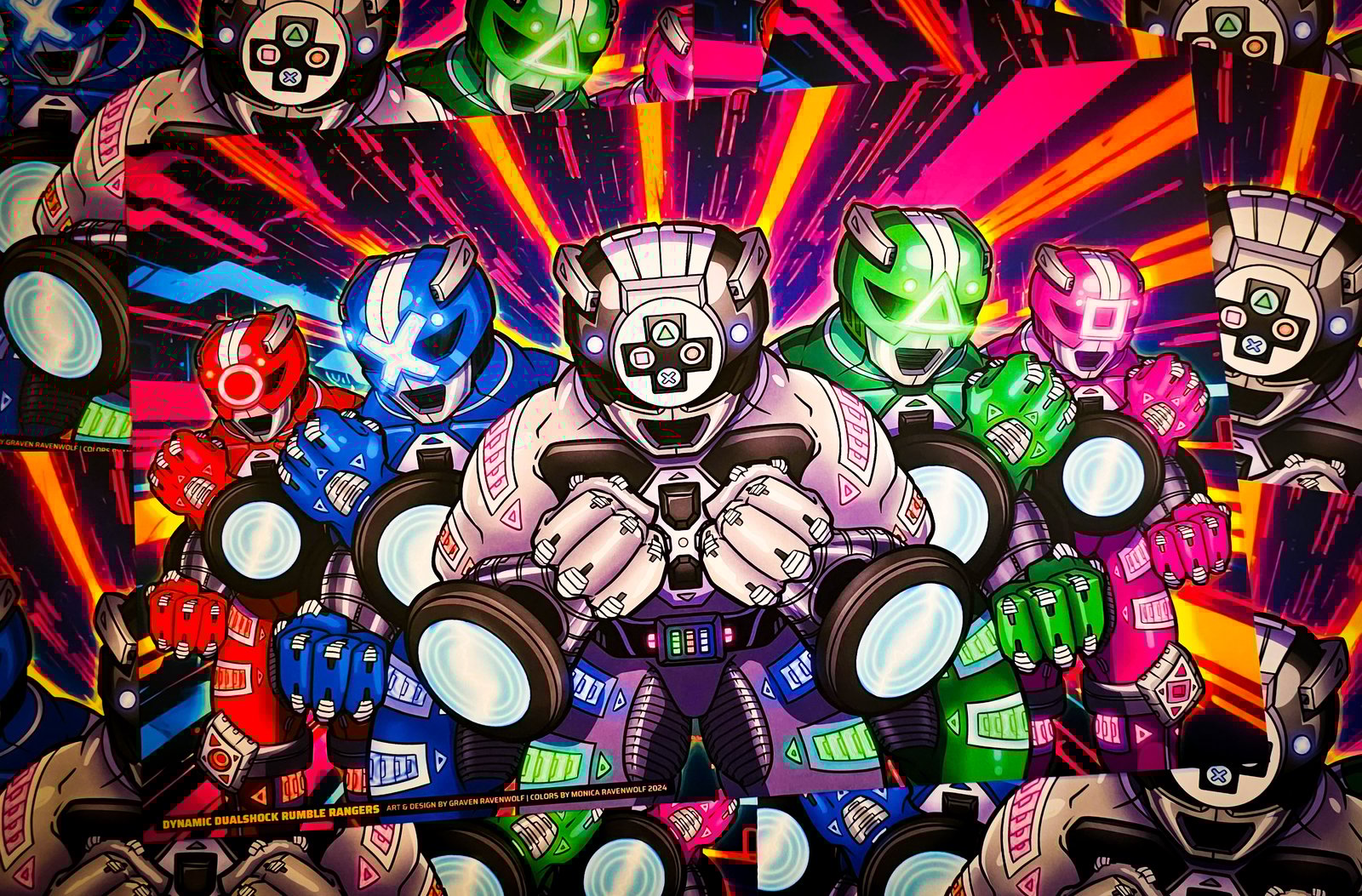 DYNAMIC DUALSHOCK RUMBLE RANGERS – Console Crusaders | Print (11" x 17")
